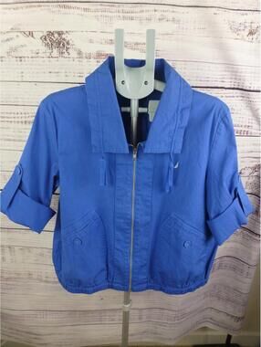 Nautica Women's Blue Full Zip Jacket Coat Cotton Blend Roll Tab Sleeve XLJ4
